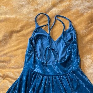 Teal crushed velvet skater dress